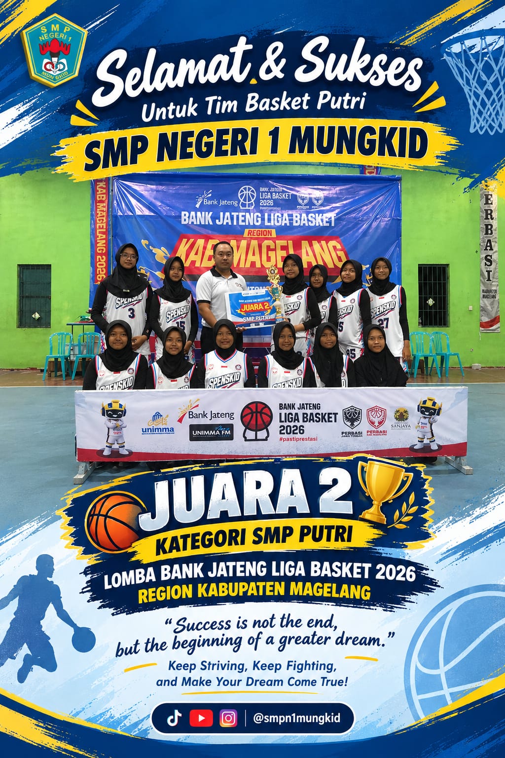 Tim Basket SMP Negeri 1 Mungkid Kembali Menorehkan Prestasi